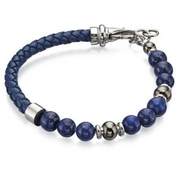 Image of Mens Fred Bennett Silver Plated & Blue Bead Bracelet