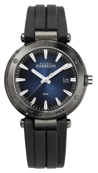 Image of Michel Herbelin Mens Newport Black Rubber Strap Blue Watch
