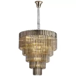Image of Luminosa Lighting - Luminosa Poland Ceiling Pendant Round 5 Tier 19 Light E14, Polished Nickel, Smoke Sculpted Glass, Item Weight: 32.6kg