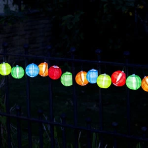 Image of Smart Solar Multi-Coloured Chinese Lantern String Lights With 10 White Led'S