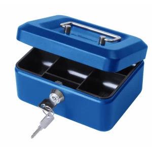 Image of Value 20cm 8" key lock Metal Cash Box Blue