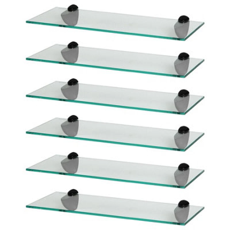 Image of Harbour Housewares 6X Floating Glass Shelves - 50Cm - Black Brackets - Bathroom Shower Storage Vanity Display Unit Shelf