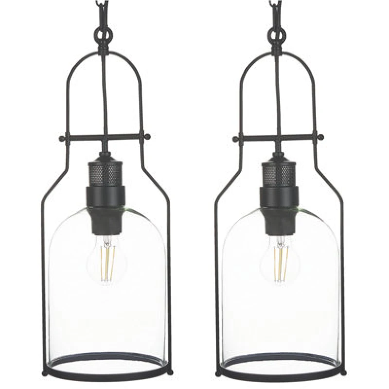 Image of Beliani Set Of 2 Pendant Lamps Bashilo Metal Black