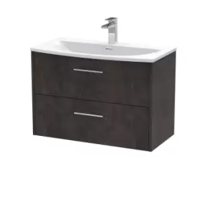 Image of Hudson Reed Juno 800mm Wall Hung 2 Drawer Vanity & Curved Basin - Metallic Slate
