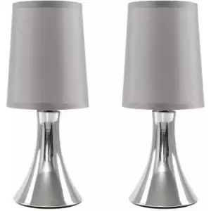 Image of Minisun - 2 x Trumpet Touch Dimmer Table Lamps - Grey - No Bulbs