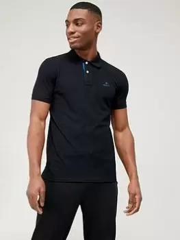 Image of GANT Men Contrast Color Pique Polo Shirt (4XL) Black