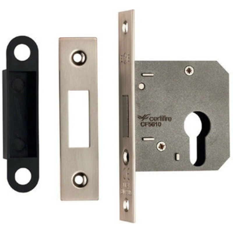 Image of Loops Residential Euro Profile Deadlock Casing 64mm 108mm Fixings Satin Nickel Metallics unisex