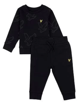 Image of Lyle & Scott Toddler Boys Tonal Aop Crew And Jog Set - Black, Size 2 Years