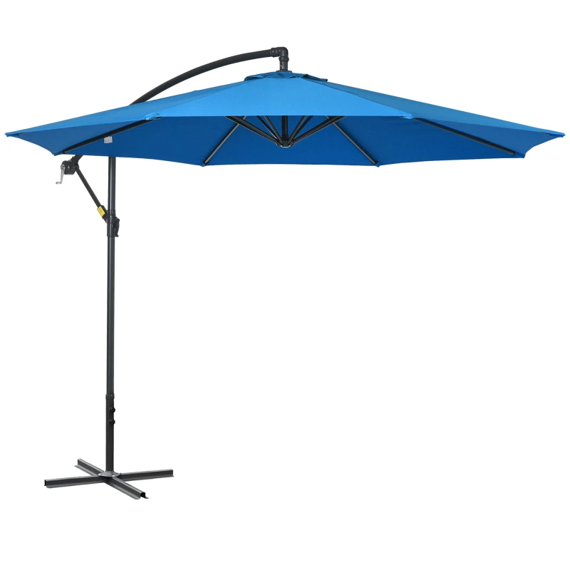 Image of Outsunny 3(m) Garden Banana Parasol Cantilever Umbrella w/ Cross Base - Blue TJ Hughes 5061025115563