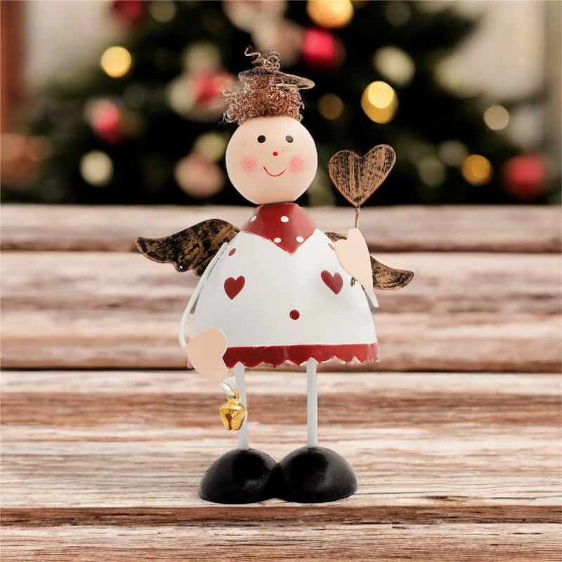 Image of St Helens Standing Metal Christmas Angel Ornament Decoration with Wings Halo & Bell - White ELV-922859