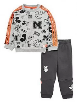 Image of Adidas Disney Childrens Mickey Mouse Sweatshirt And Joggers Set - Medium Grey Heather