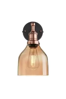 Image of Brooklyn Tinted Glass Cone Wall Light, 6 Inch, Amber, Copper Holder
