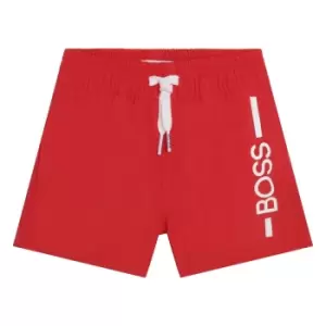 Image of Boss Kids Baby Boy Side Logo Swim Short In Red - Size 12 Months