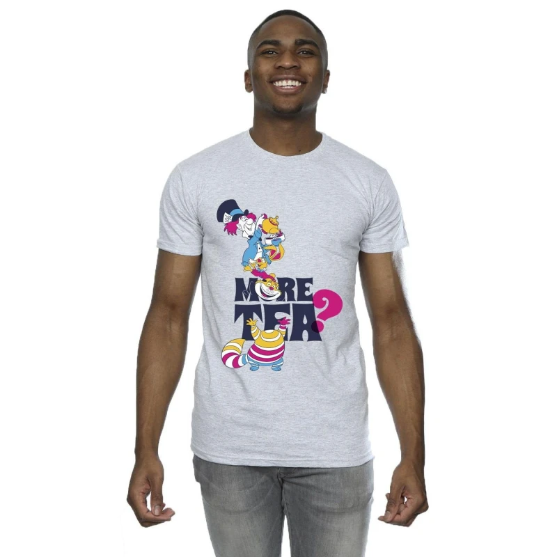 Image of Disney Men Alice In Wonderland More Tea T-Shirt in Grey Size: Small Grey S Male 5063283634251
