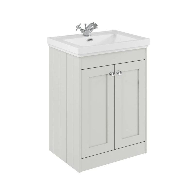 Image of Balterley 600mm Floor Standing 2 Door Unit, Classic Basin 1 Tap Hole - White White Unisex