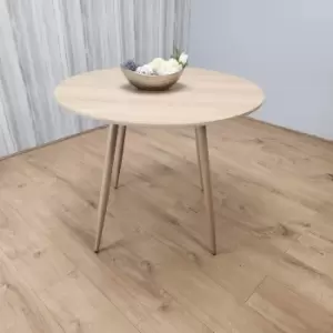 Image of Oak Effect Round Dining Table Kitchen Table Modern Wood Style Dinner Table Only