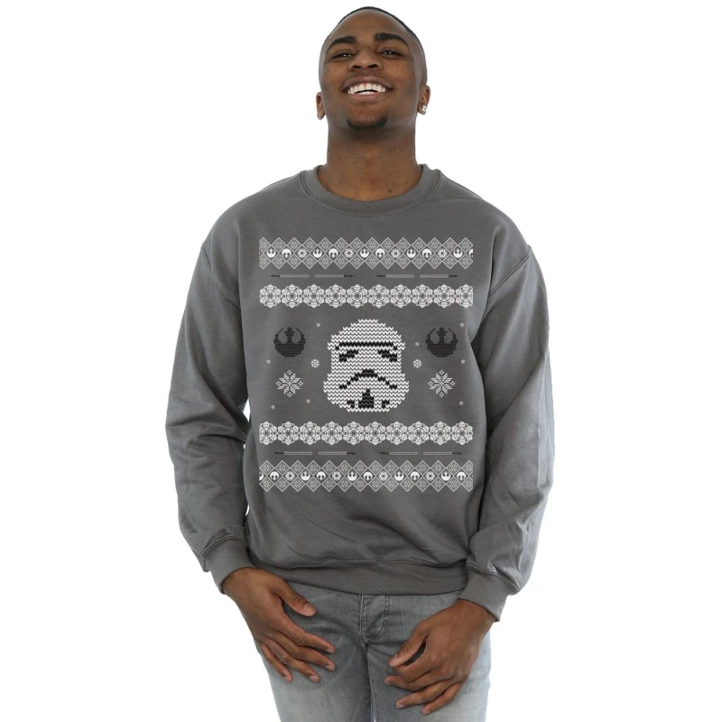Image of Star Wars Star Wars Men Stormtrooper Christmas Fair Isle Sweatshirt in Charcoal Size: Small Charcoal S Male 5057981559053