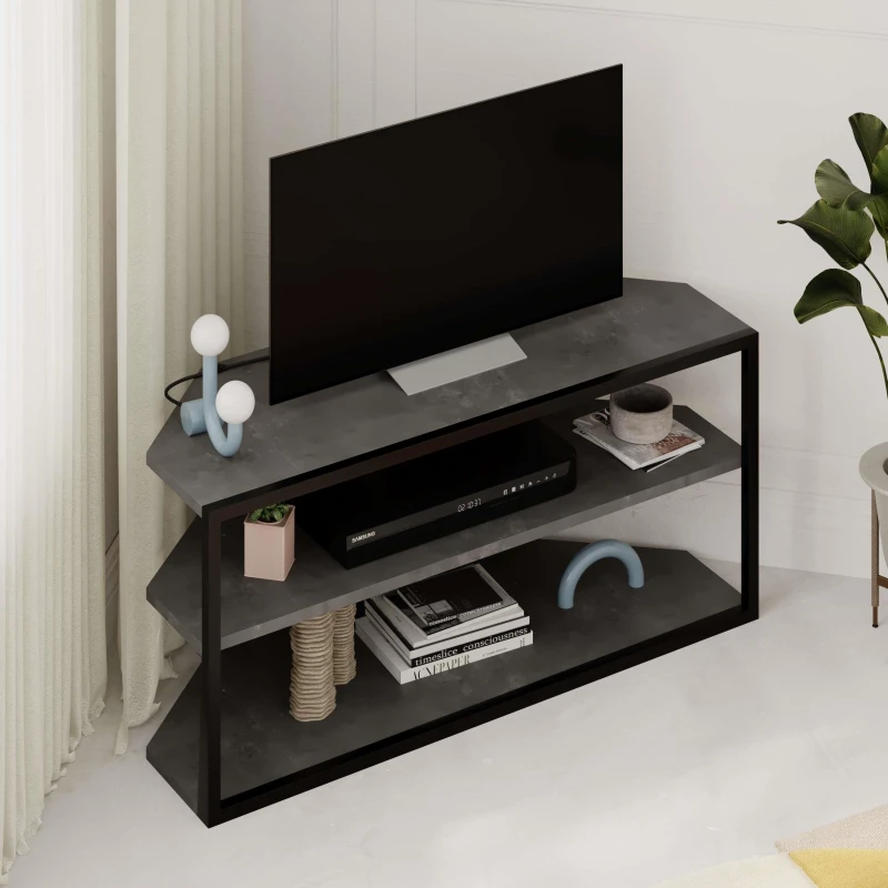 Image of Decortie Echo' Modern TV Unit with Metal Frame 98cm in Mid Grey Size: 1 Pack Mid Grey Unisex 1 Pack