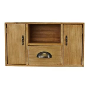 Image of Small Wooden Cabinet with Cupboards, Drawer and Shelf