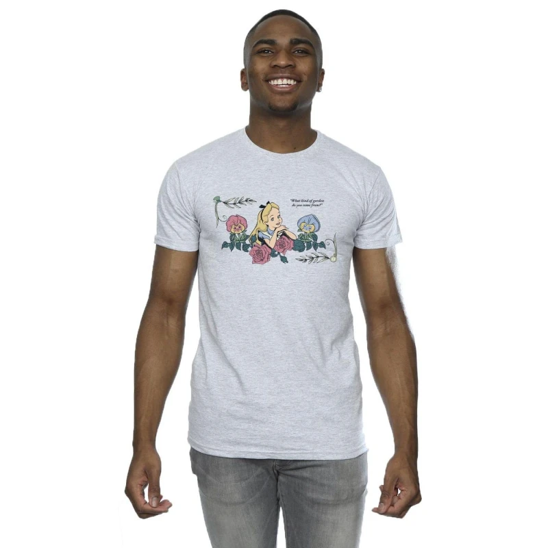 Image of Disney Men Alice In Wonderland What Kind Of Garden T-Shirt in Grey Size: Small Grey S Male 5063153493223