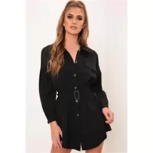 Image of I Saw It First Black Drop Shoulder Belted Oversized Shirt Dress - Black