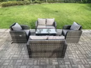 Image of Fimous 6 Seater Outdoor Dark Grey Rattan Lounge Complete Sofa Set with Rectangular Coffee Table Tempered Glass