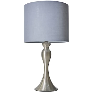 Image of Brushed Chrome Traditional Spindle Table Lamp with Fabric Lampshade - Dark Grey