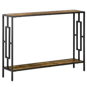 Image of Homcom Industrial Console Table With Storage Shelf Black Metal Frame Rustic Brown