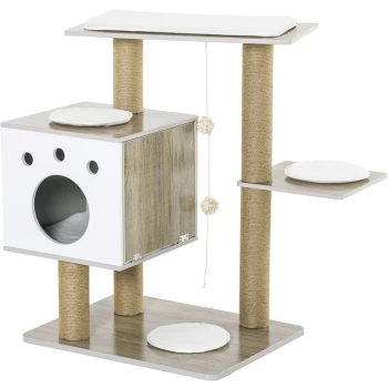 Image of Cat tree Tower Climbing Activity Center w/ Ramp Cushion Toy Light Grey - Pawhut