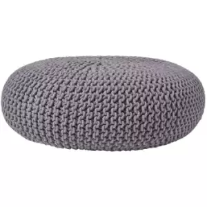 Image of Dark Grey Large Round Cotton Knitted Pouffe Footstool - Grey - Homescapes