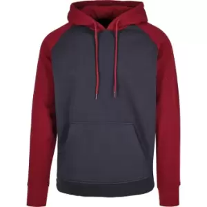 Image of Build Your Brand Mens Basic Raglan Hoodie (XL) (Navy/Burgundy)