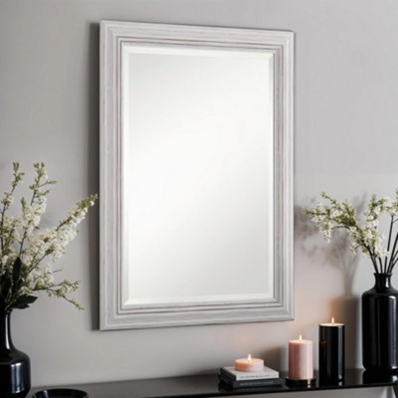 Image of Yearn Mirrors Yearn Distressed White Framed Wall Mirror 116x90.5cm White
