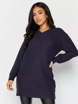 Image of PixieGirl Petite V Neck Knitted Jumper, Blue, Size 6-8, Women