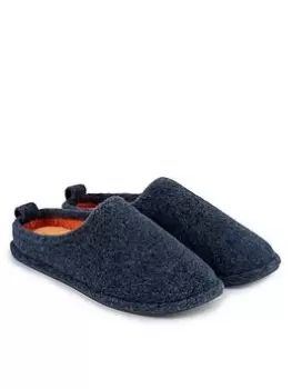 Image of Totes Isotoner Isotoner Felt Mule Slippers with Contrast Lining & Sock - Navy, Size 9, Men