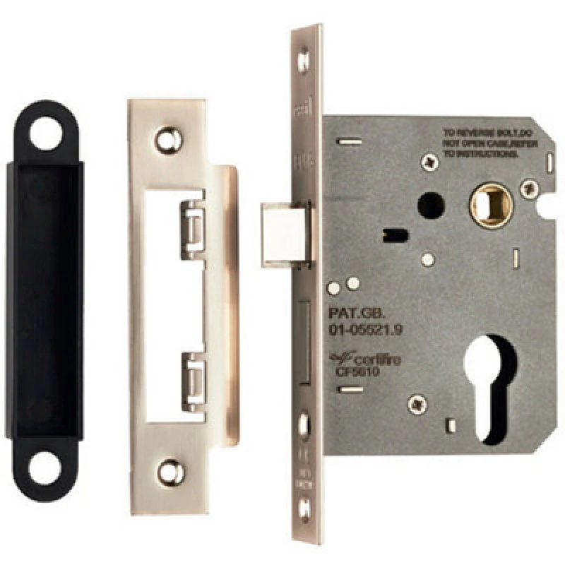 Image of Loops 76mm Contract Euro Profile Sashlock Square Forend Satin Nickel Door Latch Metallics unisex