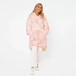 Image of Dreamscene Tie-dye Hooded Blanket Oversized Wearable Sherpa Fleece Blush Pink