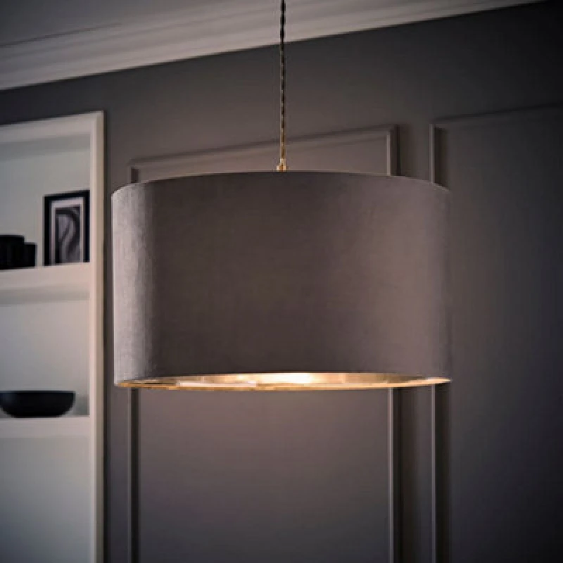 Image of ValueLights ValueLights Reni Pale Grey Velvet with Chrome Inner Easy Fit Lamp Shade and Bulb Size: Large Pale Grey Large Unisex 5059406062223