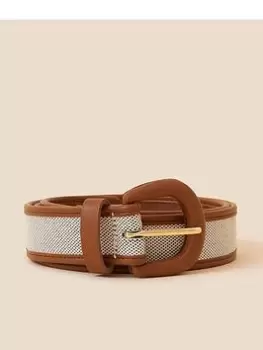 Image of Accessorize Contrast Edge Canvas Belt, Brown, Size L, Women