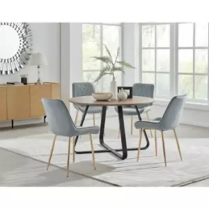 Image of Santorini Brown Round Dining Table And 4 Grey Pesaro Gold Leg Chairs - Elephant Grey