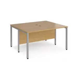 Image of Office Desk 2 Person Rectangular Desk 1400mm Oak Tops With Silver Frames 1200mm Depth Maestro 25