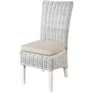 Image of Pair Kubu Rattan Dining Chairs High Back with Padded Seat Cushion - Grey - Natural