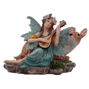 Image of Turquoise Flower Fairy with Lute and Fawn