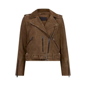 Image of AllSaints Suede Balfern Biker - Khaki Green