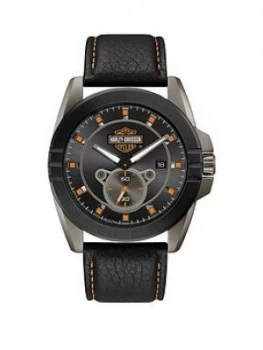 Image of Bulova Harley Davidson By Bulova Black Leather Strap Black Dial Mens Watch