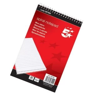 Image of 5 Star Spiral Notepad Headbound Ruled 160 Pages 200x125mm Pack 10