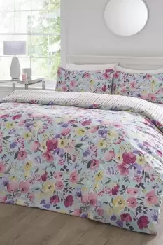 Image of 'Elsie' Floral Print Reversible Easy Care Duvet Cover Set