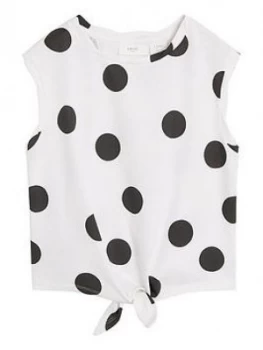 Image of Mango Girls Spot Tie Waist Tshirt - White/Black