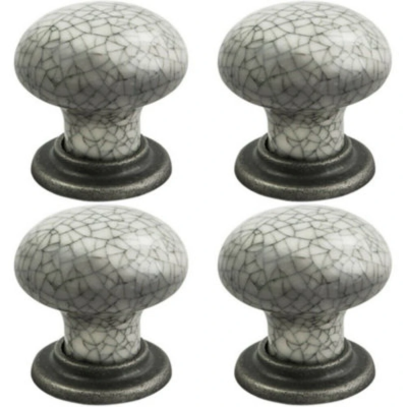 Image of Loops 4x Porcelain Mushroom Cupboard Door Knob 36mm Dia Antique Steel Blue Glaze Metallics unisex