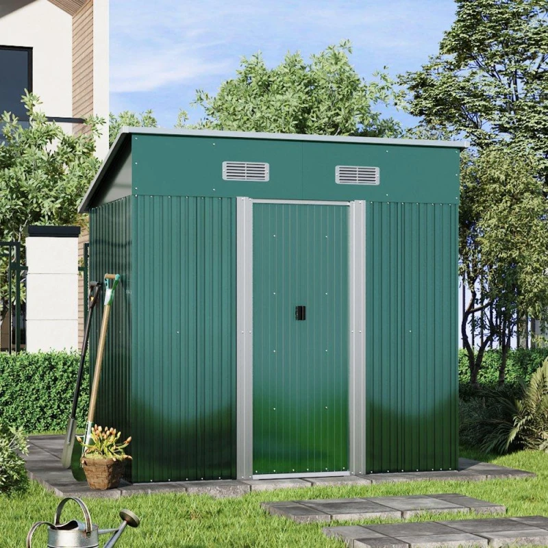 Image of Breeins Outdoor 4x6fts Metal Storage Shed, Green Green L