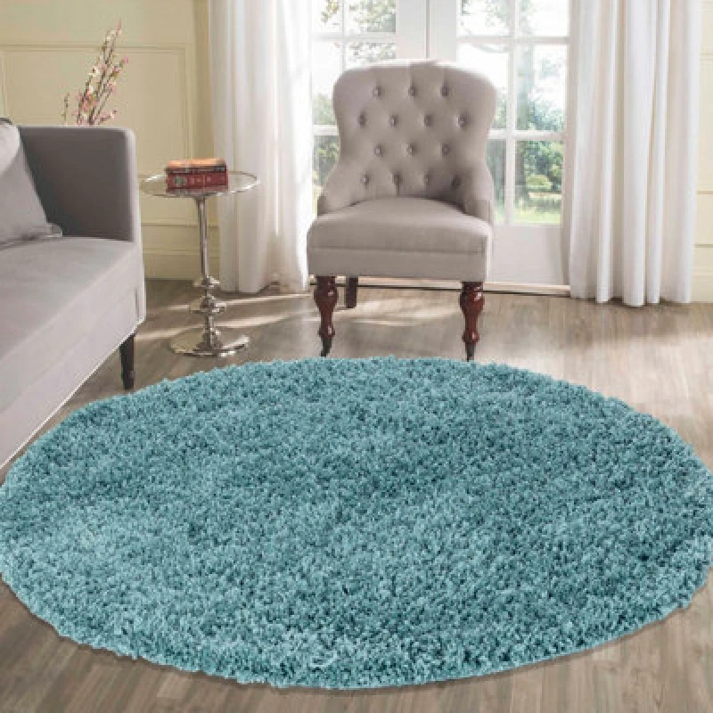 Image of Desire Rugs Plain Living Room Shaggy Area Rugs Duckegg Round 120X120 Cm